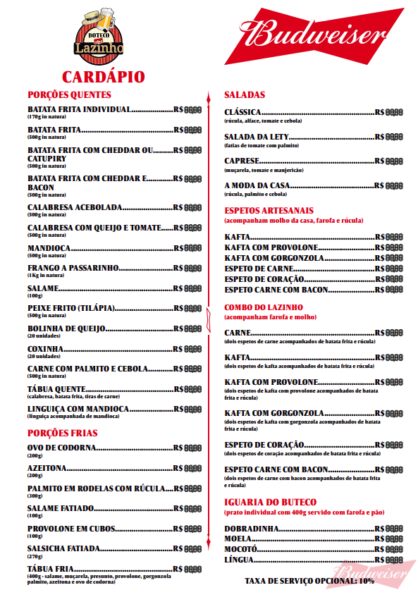 Cardápio Boteco Du Lazinho - Parte 1